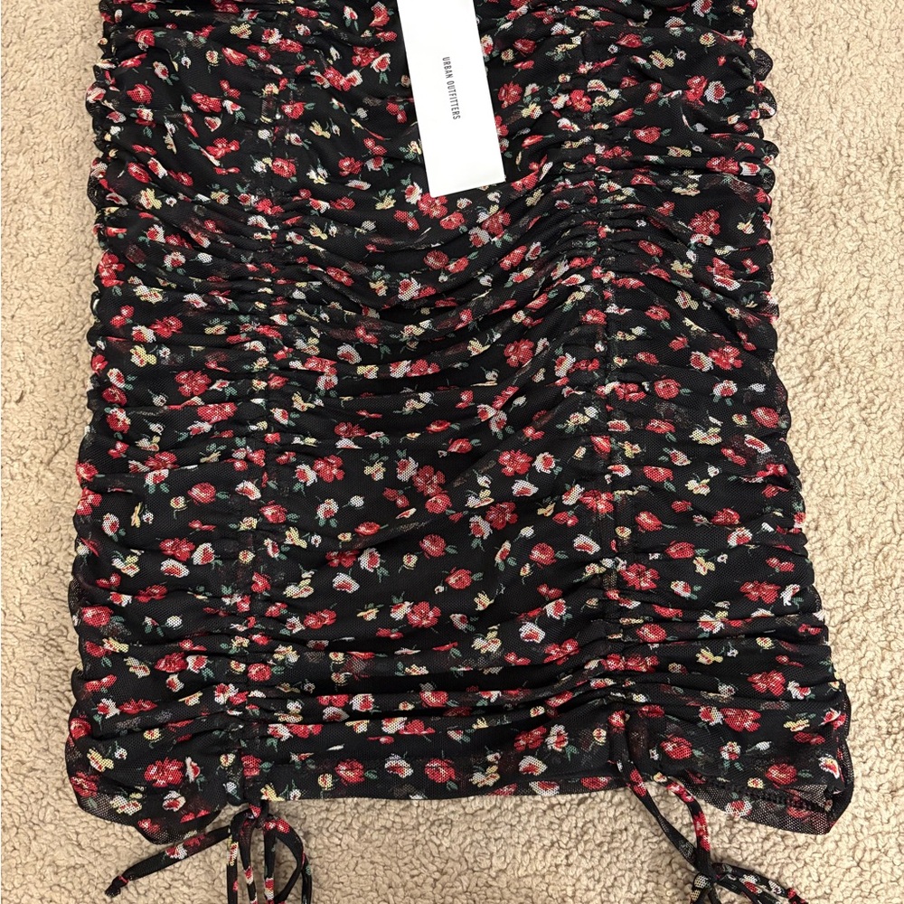 Floral Black Ruched Women's Top